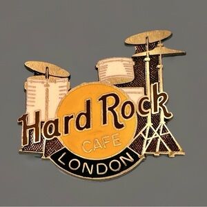 HARD ROCK CAFE London Drum Set Pin Made In England Black,Gold, White & Yellow